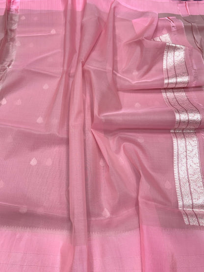 Baby Pink Handwoven Pure Organza Silk Saree