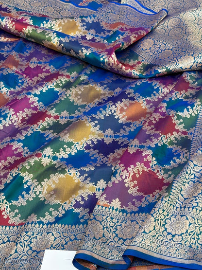 Peacock Blue Rangkaat Banarasi Pure Katan Silk Saree