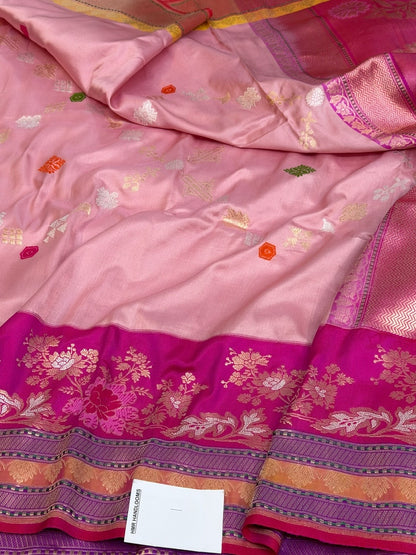 Rani Pink Handwoven Pure Banarasi Ektara Silk Saree