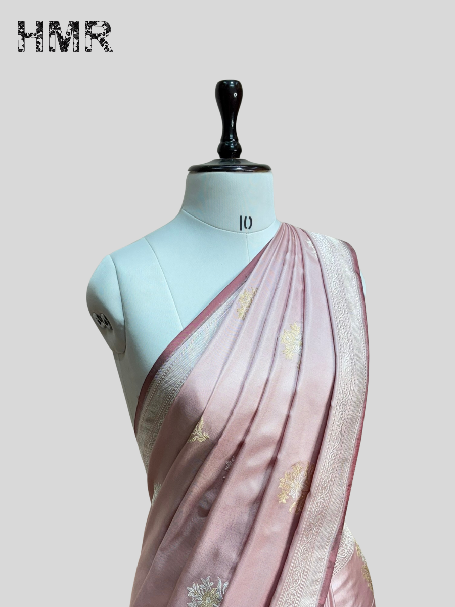 Powder Pink Ektara Handwoven Pure Banarasi Silk Saree
