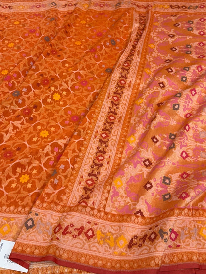 Orange Pure Muslin Cotton Jamdani Saree