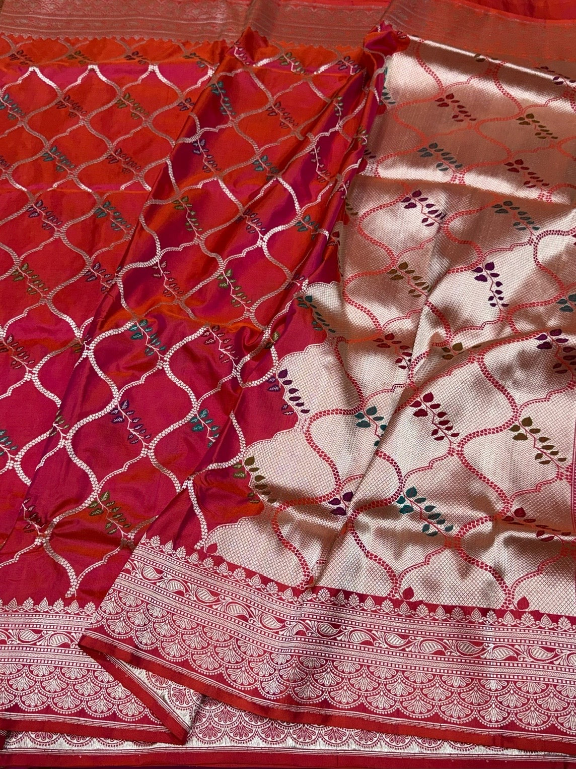 Orangish Pink Handwoven Pure Banarasi Silk Saree