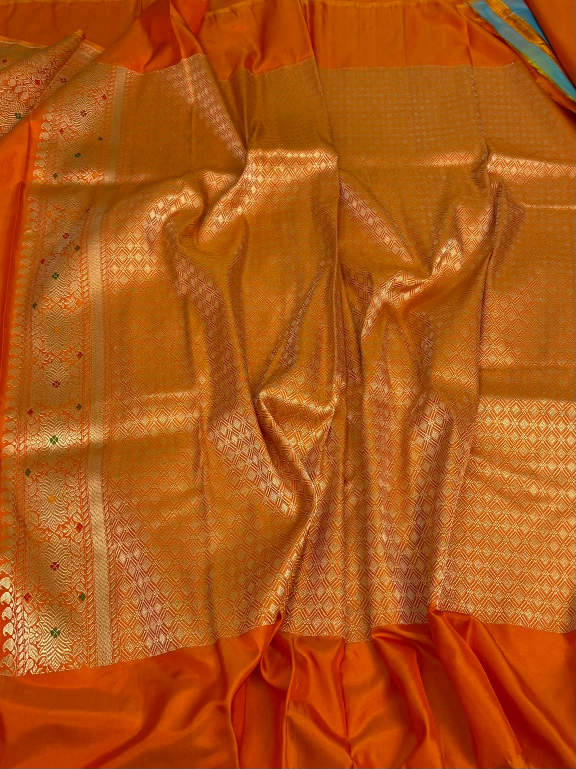 Orange Handwoven Pure Banarasi Ektara Silk Saree