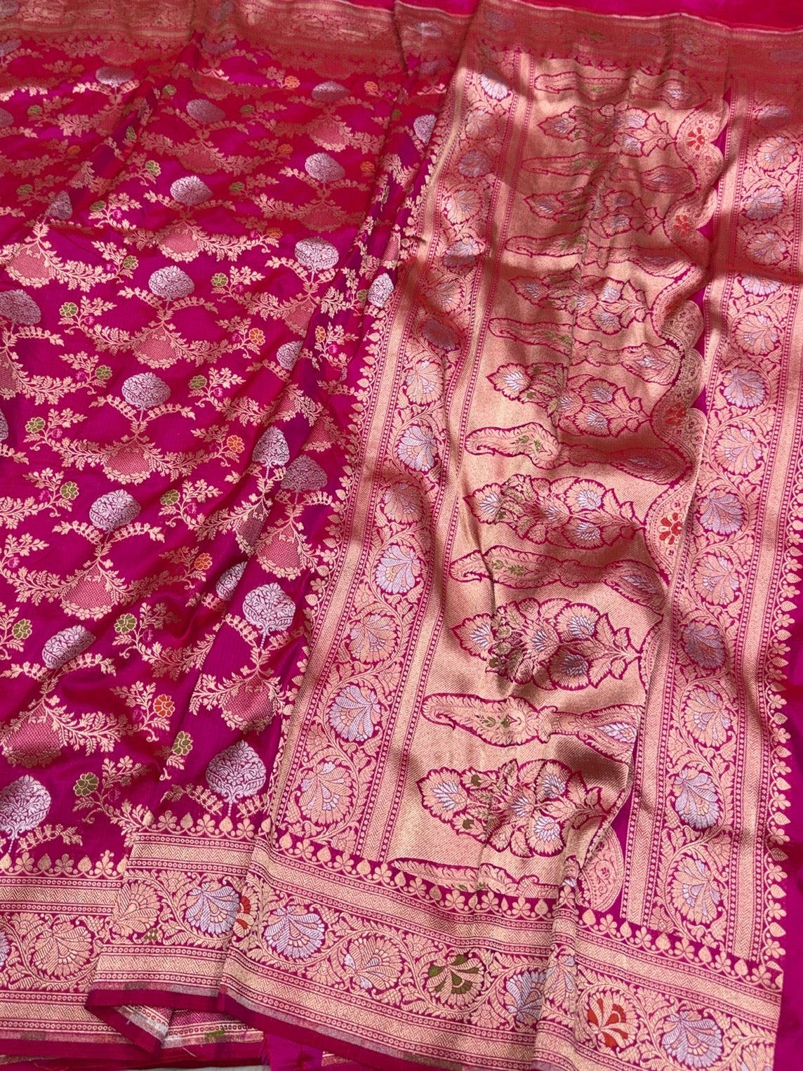 Rani Pink Banarasi Minakari Pure Katan Silk Saree
