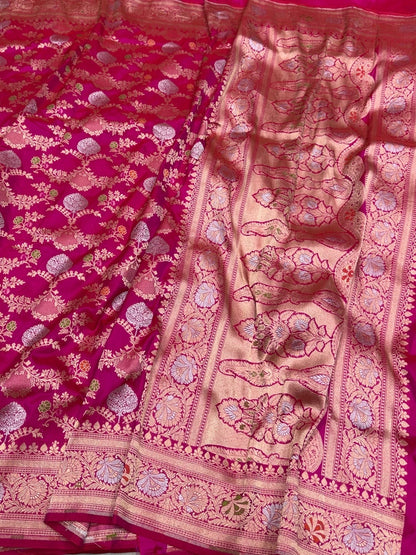 Rani Pink Banarasi Minakari Pure Katan Silk Saree