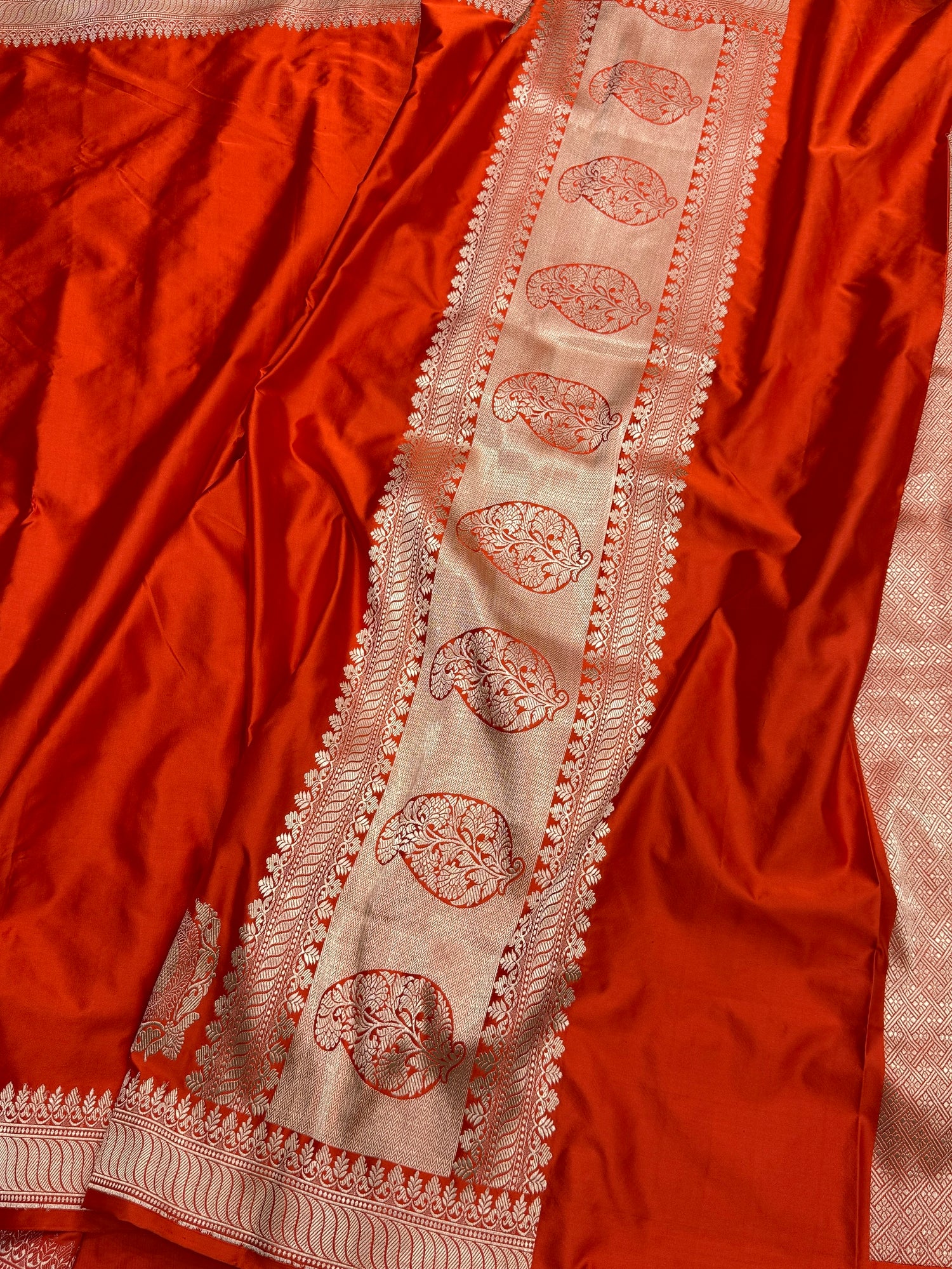 Orange Handwoven Banarasi Pure Mashru Satin Silk Saree