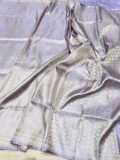 Lavender Handwoven Pure Banarasi Satin Silk Brocade Saree – Luxury Brocade Work