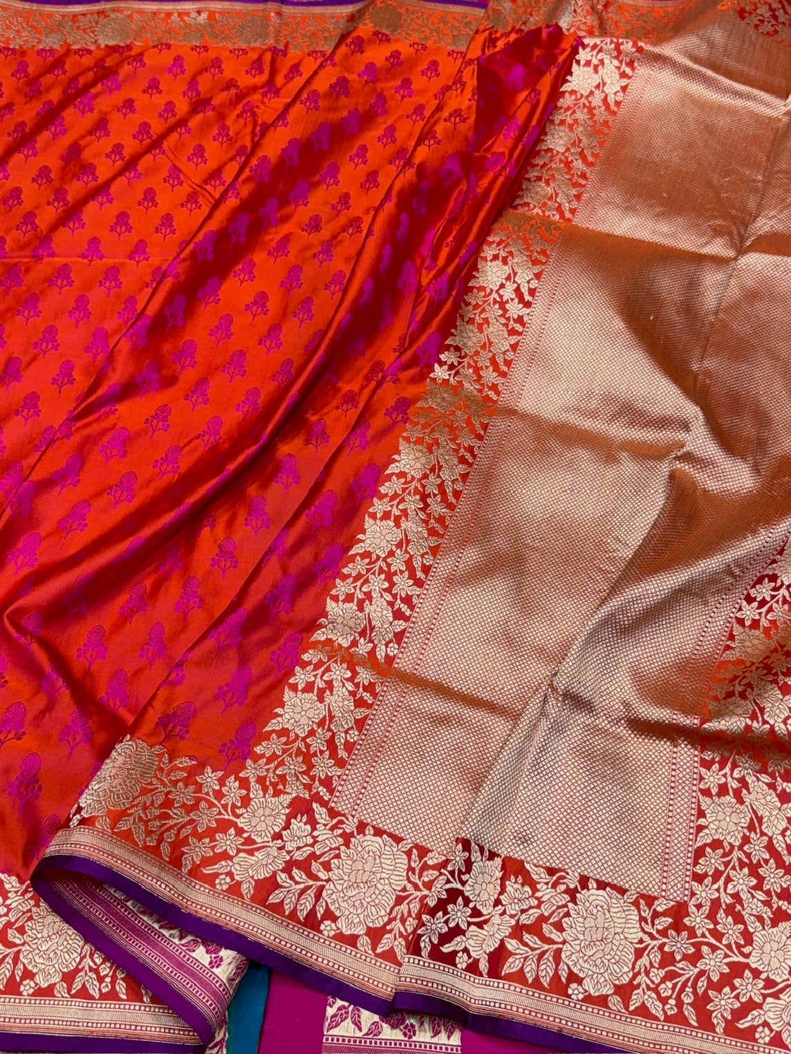 Orange Handwoven Pure Banarasi Satin Silk Saree