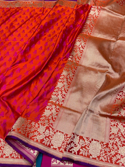Orange Handwoven Pure Banarasi Satin Silk Saree