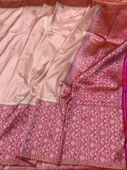 Peach Handwoven Pure Banarasi Ektara Silk Saree