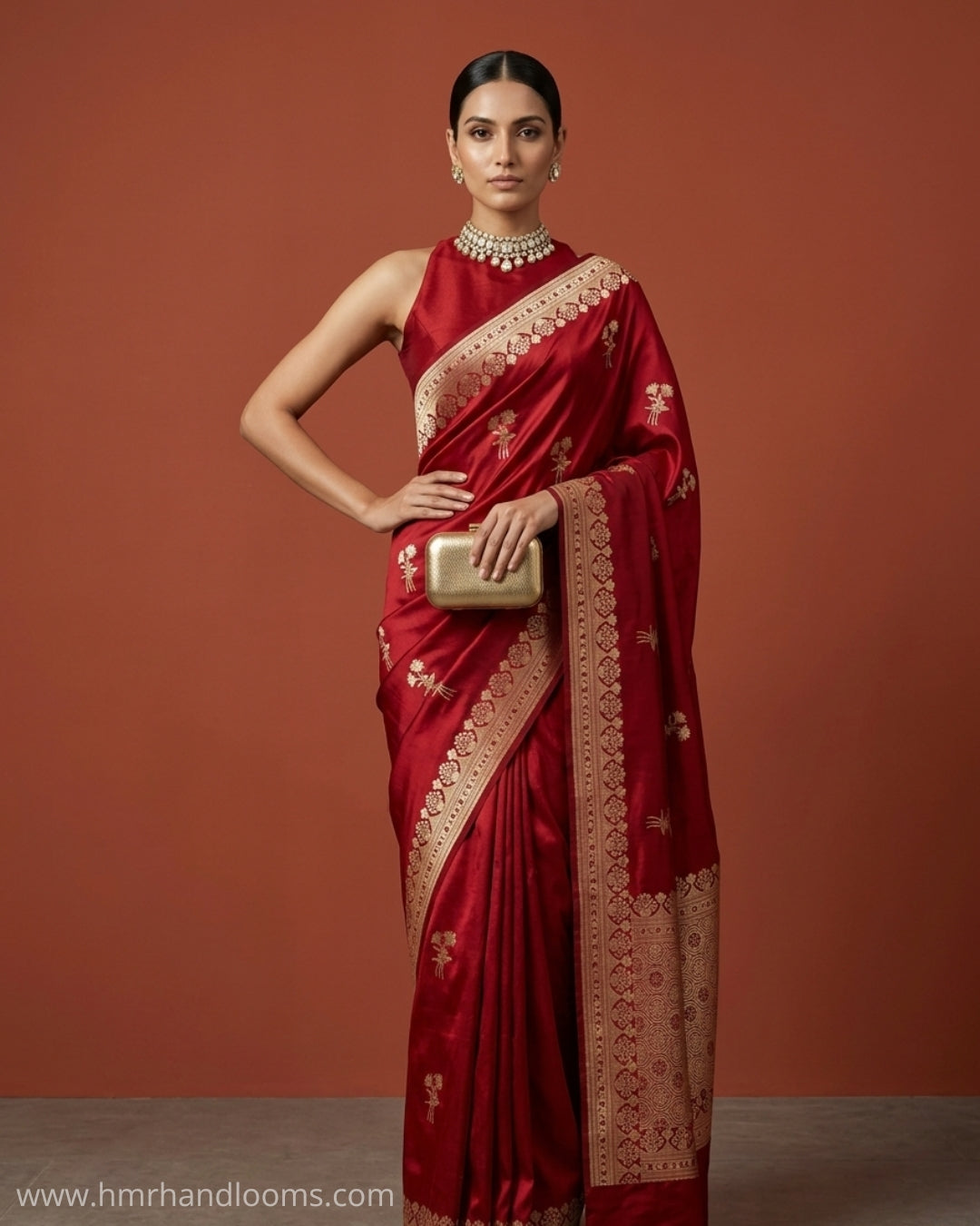 Red Handwoven Pure Mashru Banarasi Satin Silk Saree