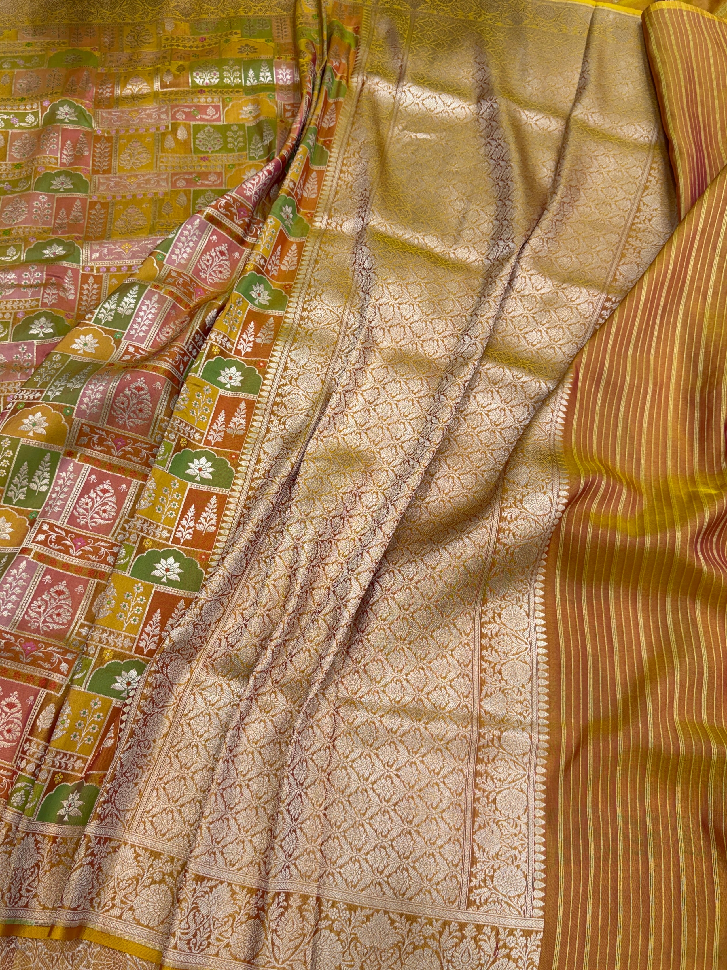 Multicolour Banarasi Pure Silk Saree – Cutwork Weave in 100% Pure Katan Silk