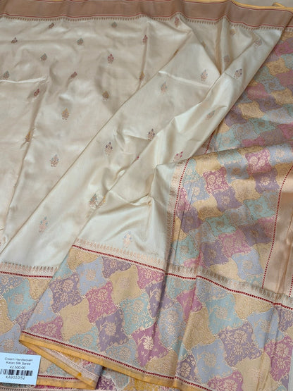 Cream Handwoven Pure Banarasi Ektara Silk Saree