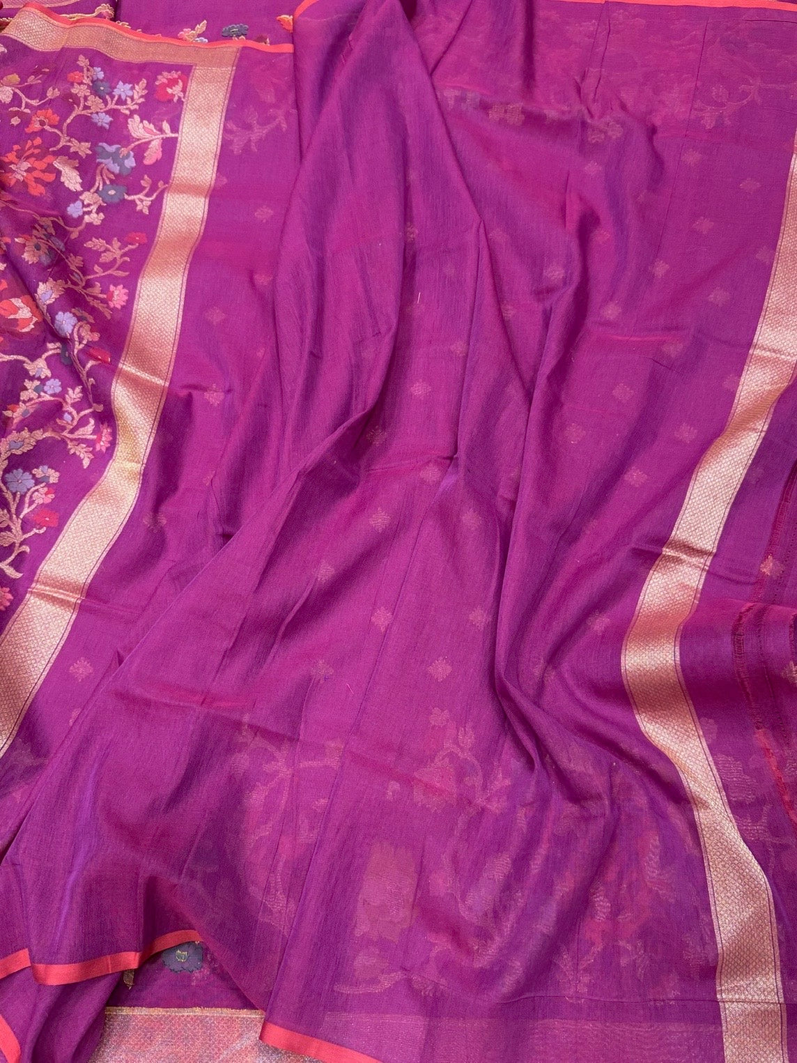 Magenta Pink Pure Muslin Cotton Jamdani Saree