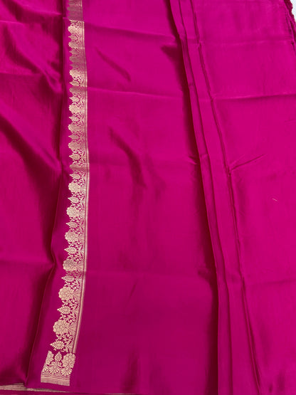 Rani Pink Handwoven Pure Mashru Banarasi Satin Silk Saree
