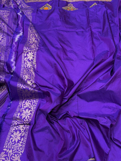Purple Handwoven Pure Banarasi Ektara Silk Saree