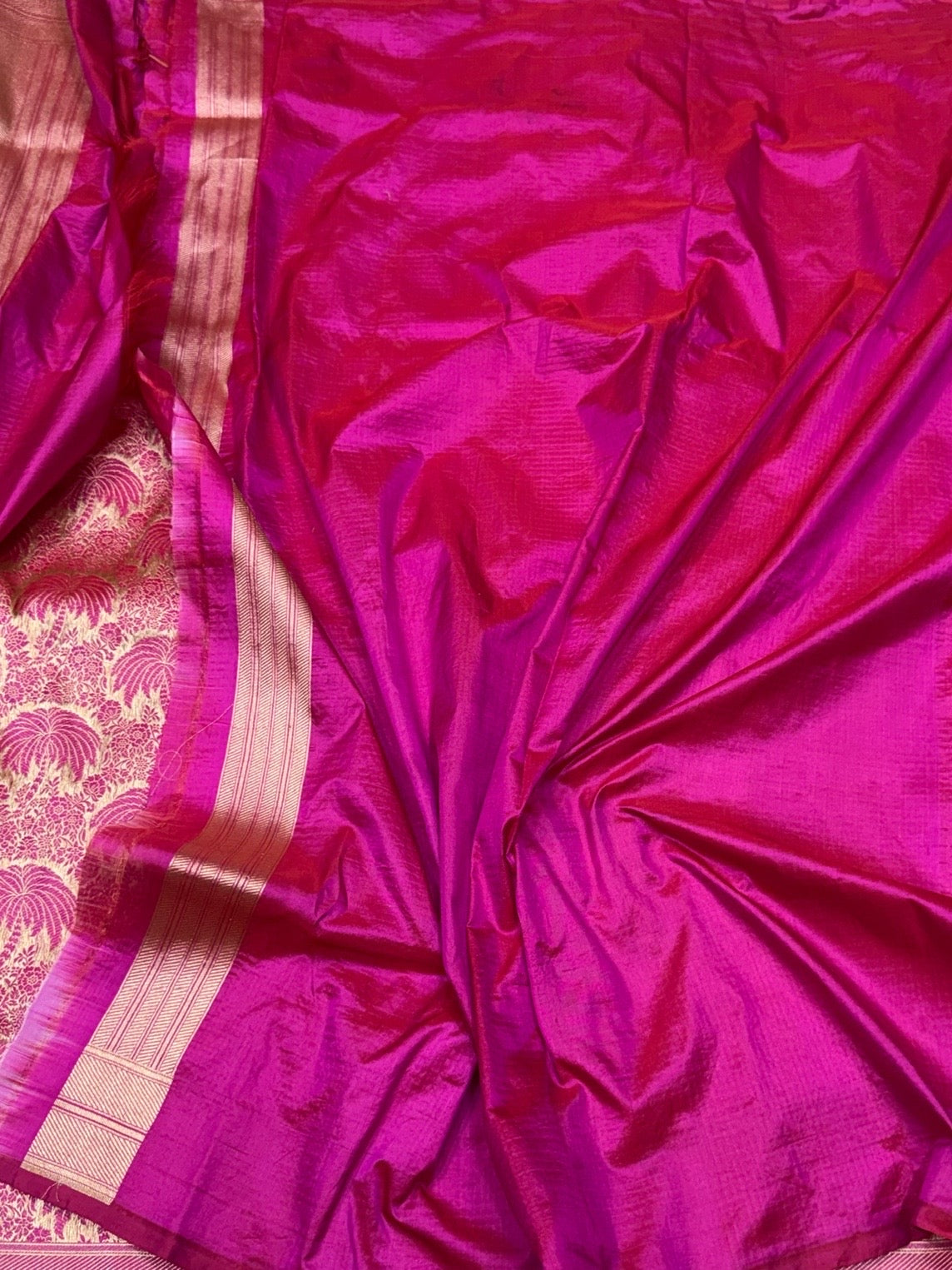 Rani Pink Banarasi Pure Silk Brocade Saree – Luxurious Katan Silk with Intricate Brocade Weave
