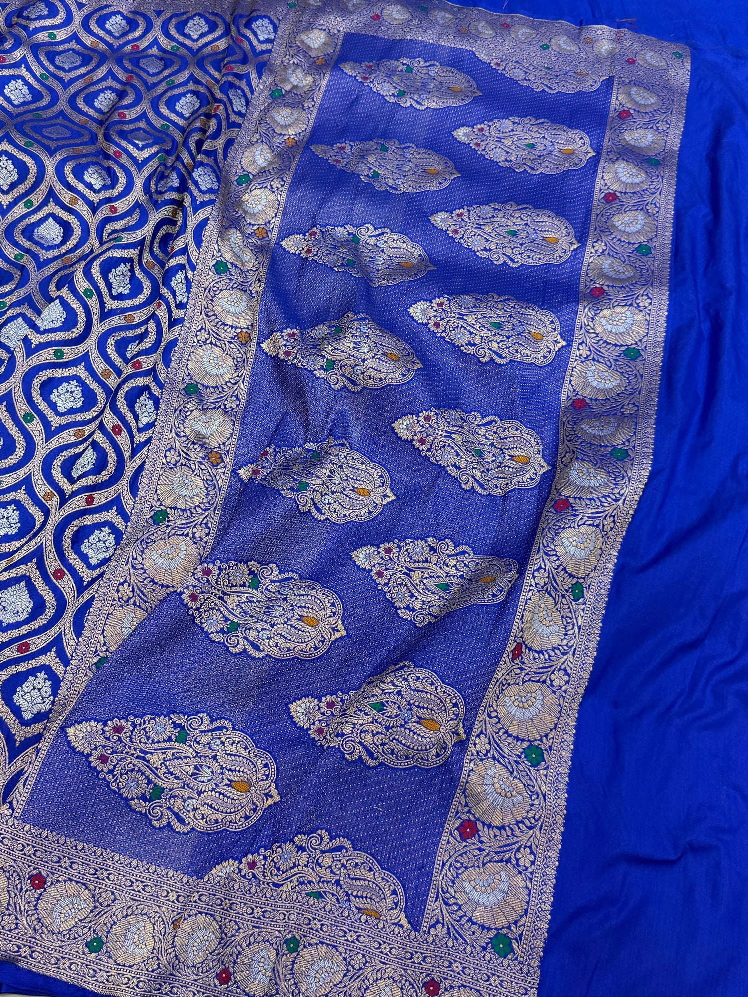 Royal Blue Banarasi Minakari Pure Katan Silk Saree | Pure Silk | Minakari Work | Cutwork Technique | Banarasi Katan Silk Saree
