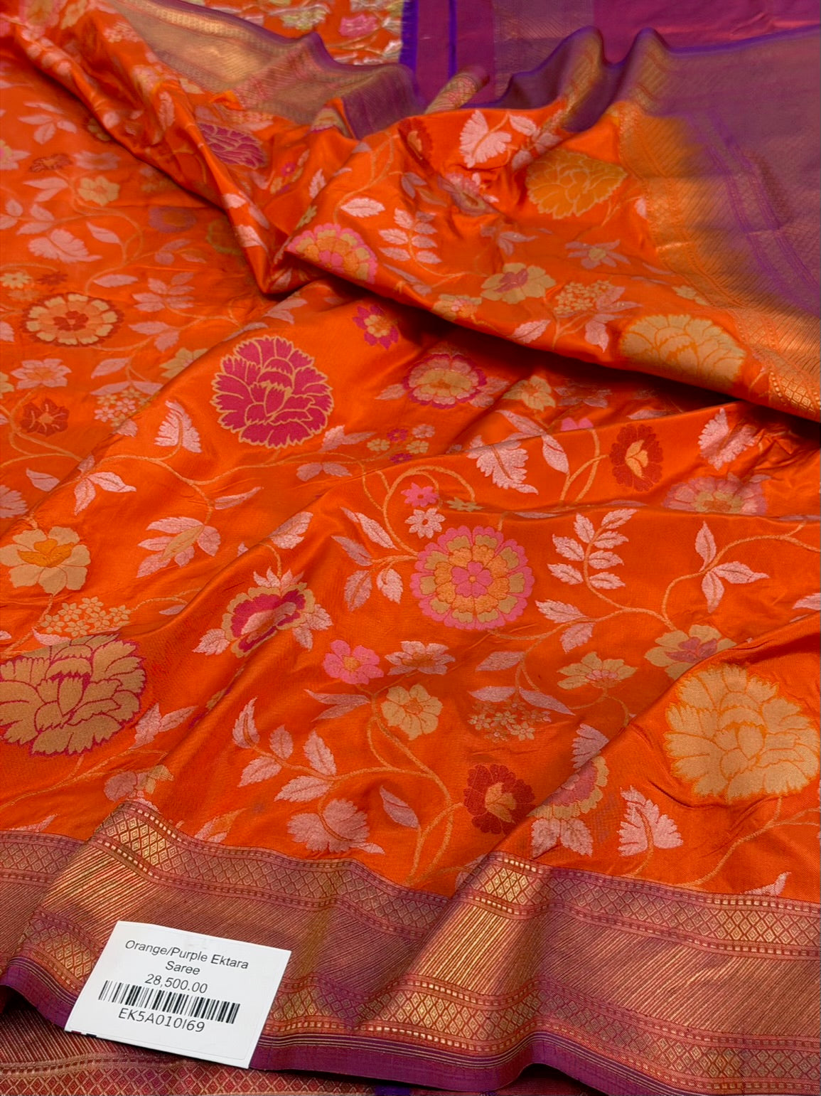 Orange Pure Banarasi Ektara Silk Saree
