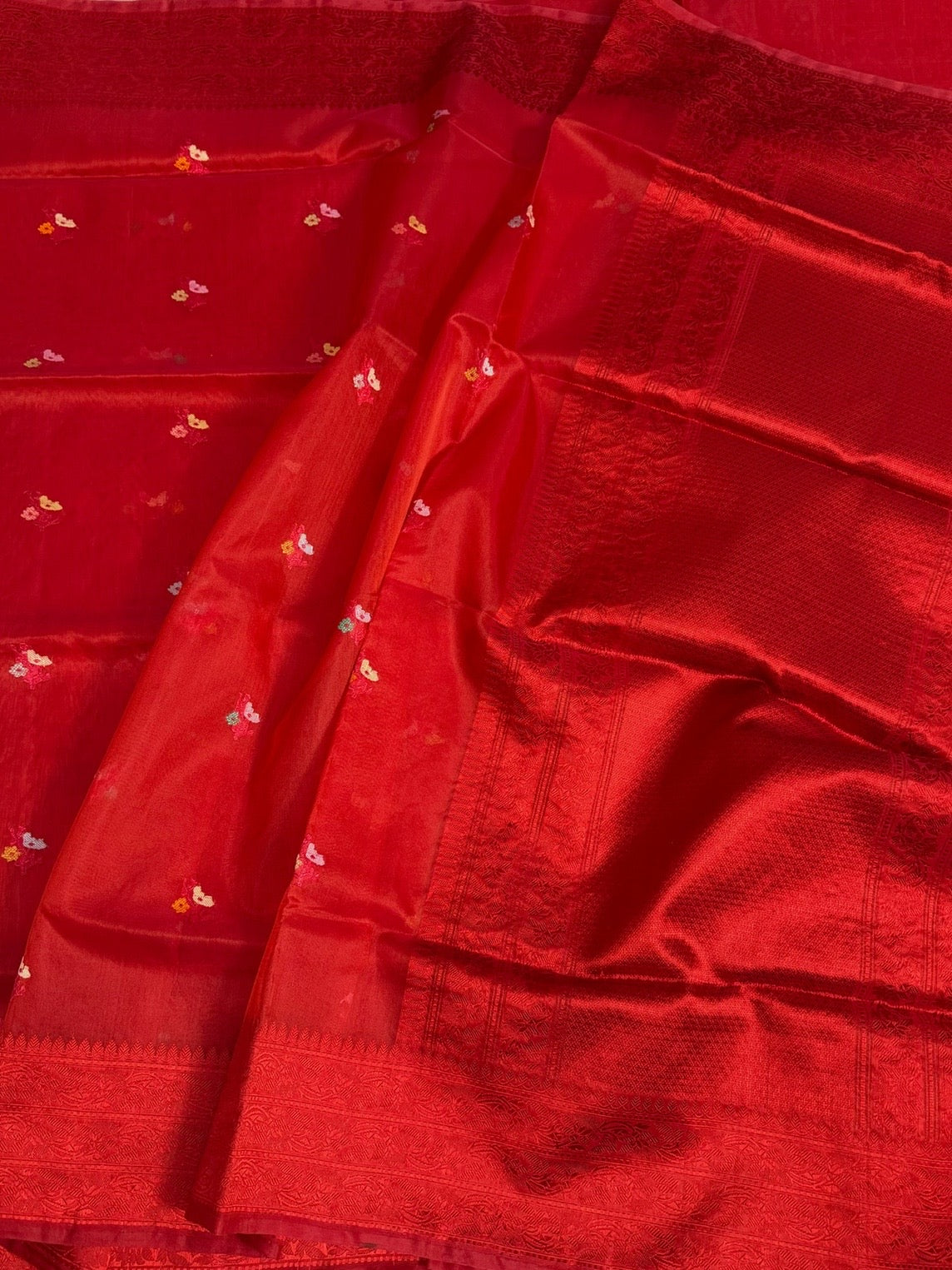 Red Handwoven Pure Organza Silk Saree