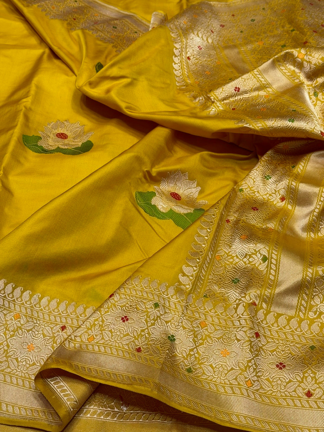 Mustard Yellow Handwoven Pure Banarasi Ektara Silk Saree