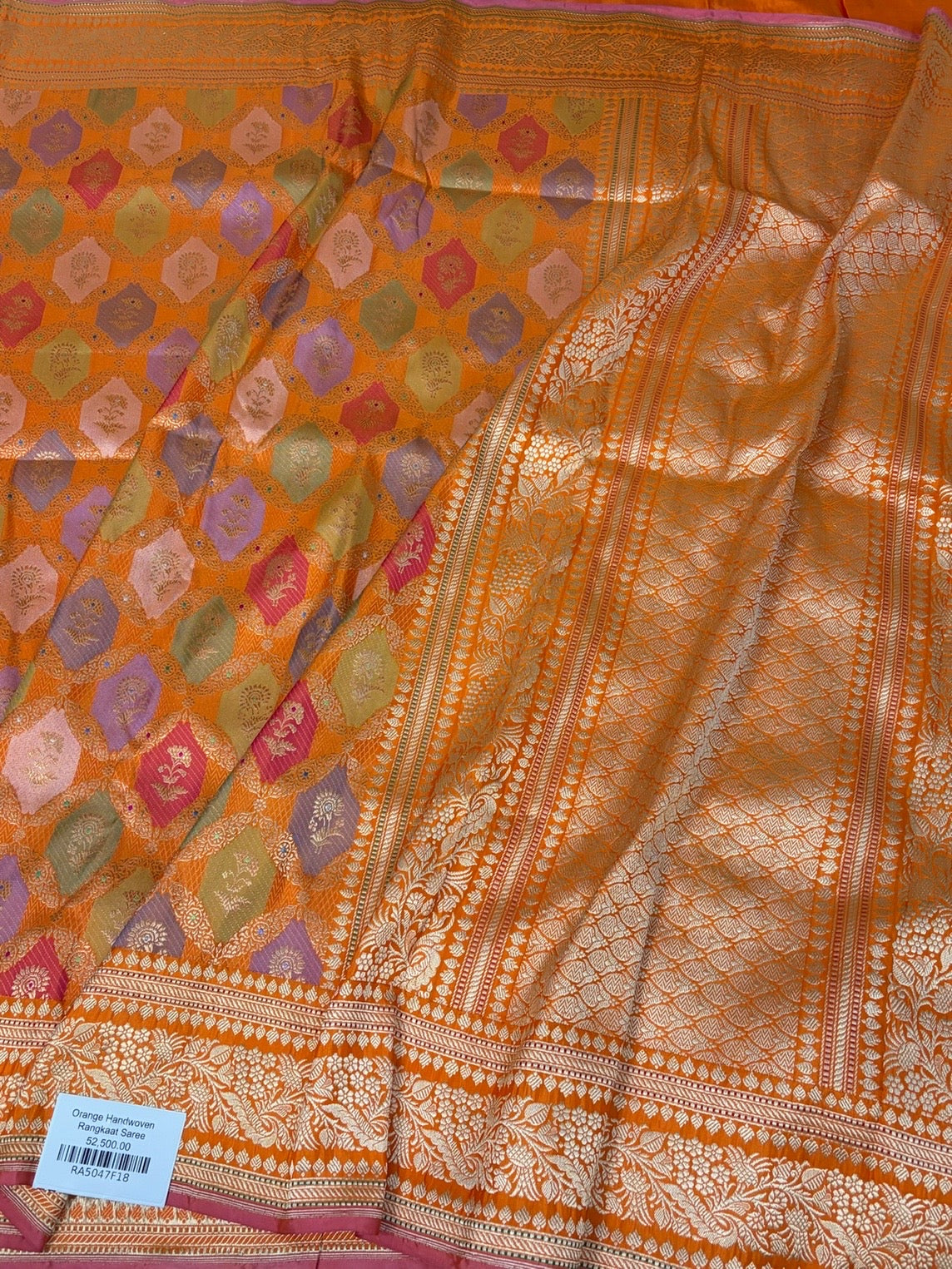 Orange Handwoven Rangkaat Pure Banarasi Silk Saree