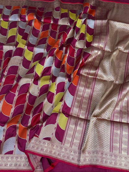 Wine Handwoven Pure Banarasi Silk Saree