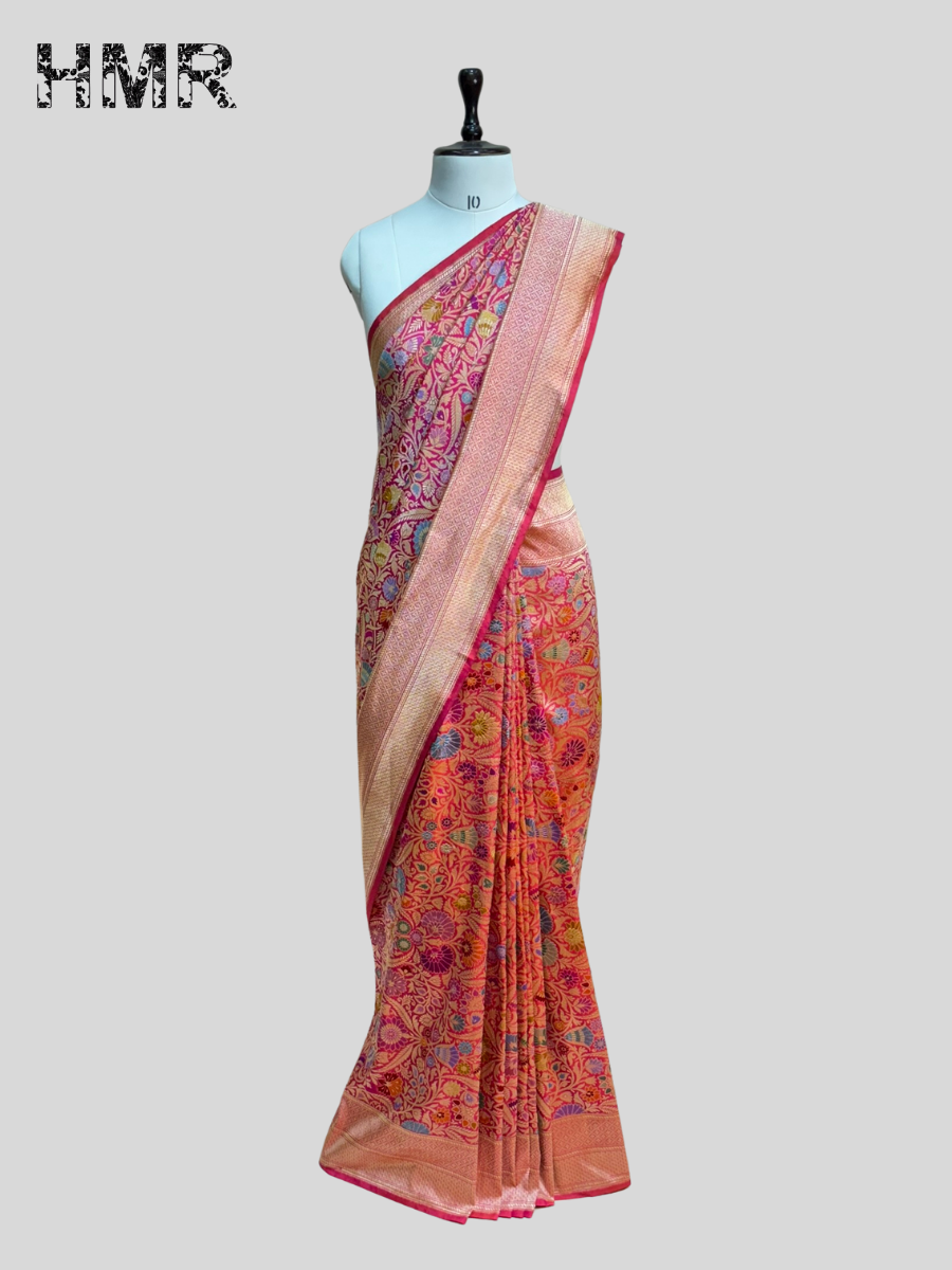 Rani Pink Handwoven Pure Silk Brocade Saree