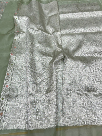 Pista Green Handwoven Pure Banarasi Organza Silk Saree