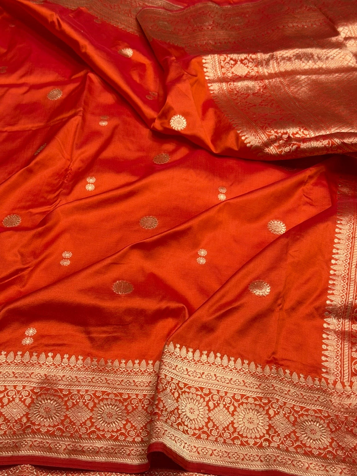 Orange Vintage Handwoven Pure Banarasi Silk Saree