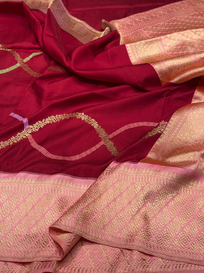 Red Handwoven Pure Banarasi Ektara Silk Saree