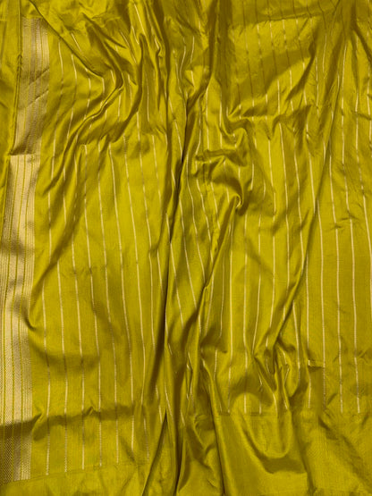 Mehndi Yellow Handwoven Pure Banarasi Tissue Saree
