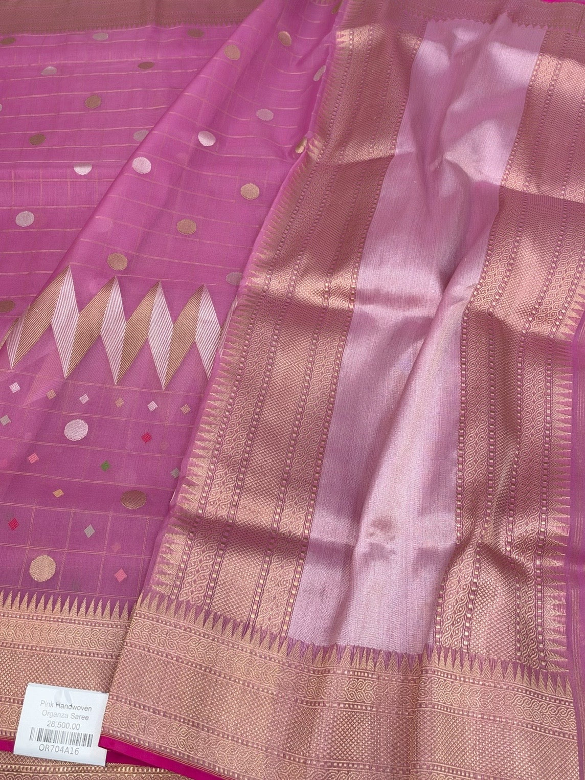 Gajiri Pink Handwoven Pure Banarasi Ektara Organza Silk Saree