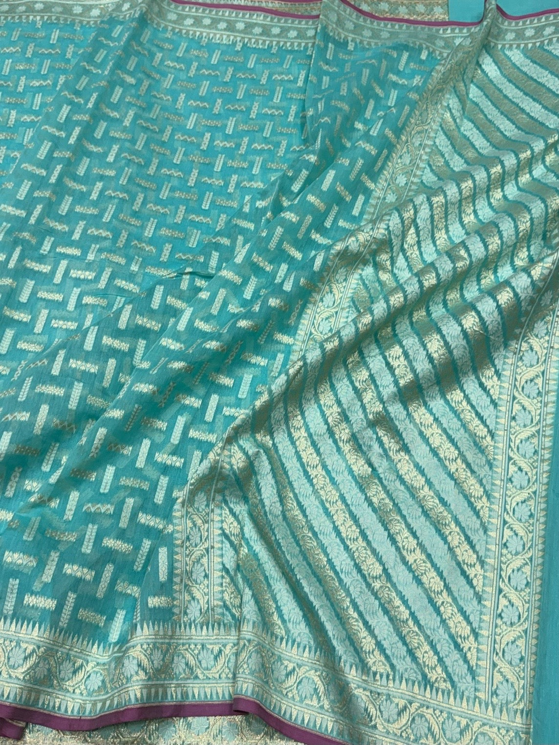 Sky Blue Banarasi Pure Kora Cotton Saree