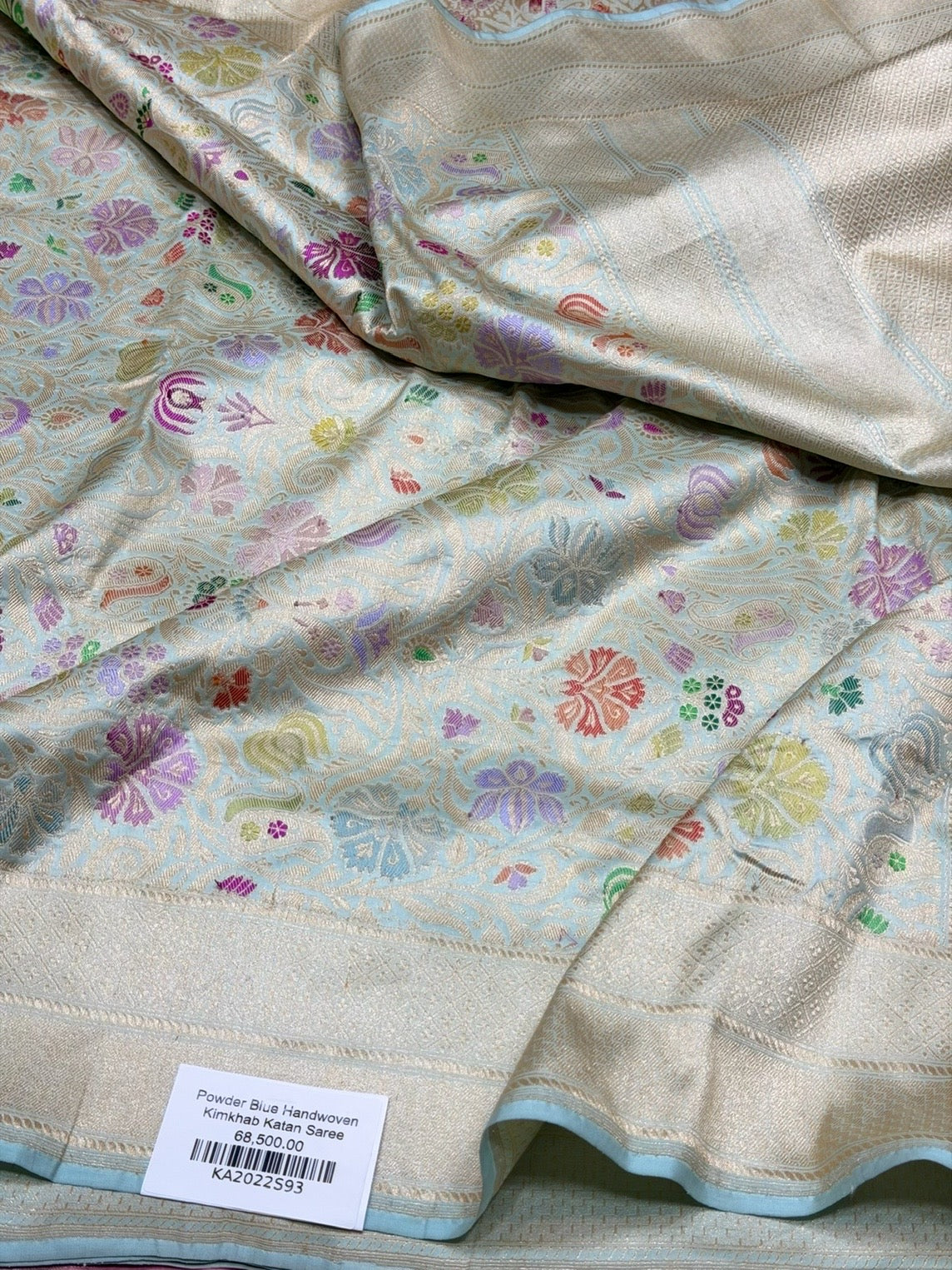 Ice Blue Handwoven Kimkhab Banarasi Pure Silk Brocade Sareee