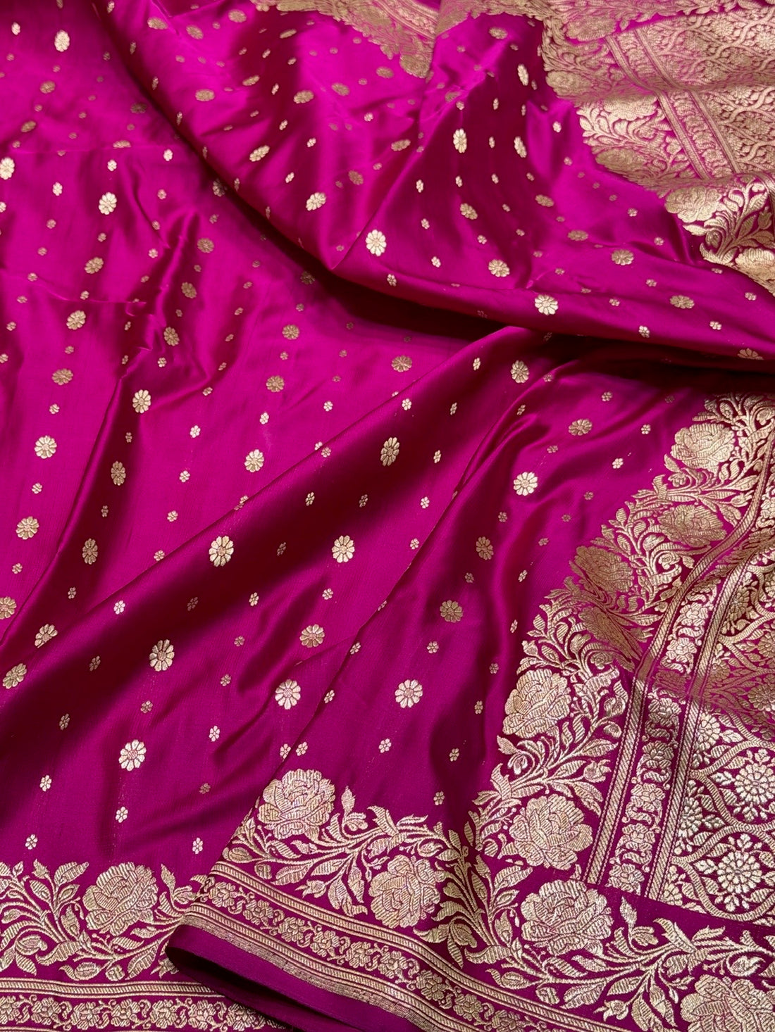 Rani Pink Handwoven Vintage Pure Banarasi Satin Silk Saree