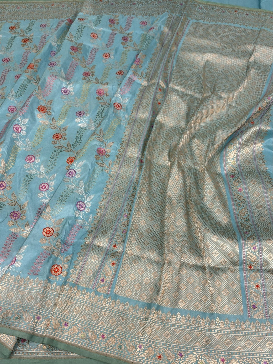 Sky Blue Handwoven Pure Banarasi Silk Saree