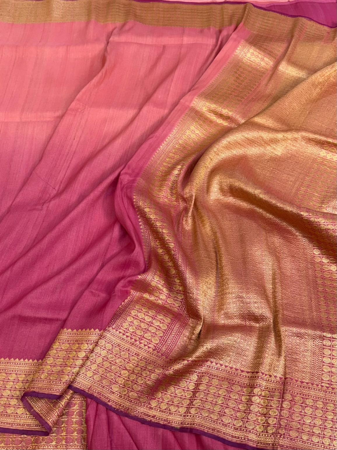 Pink Handwoven Pure Tussar Georgette Saree