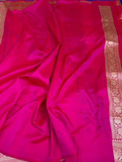 Rani Pink Rangkaat Banarasi Pure Katan Silk Saree
