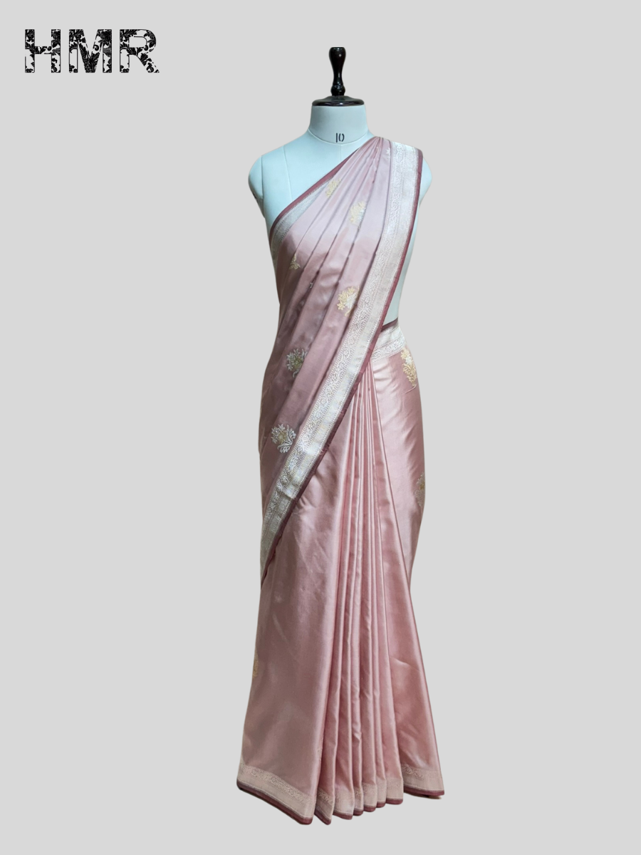 Powder Pink Ektara Handwoven Pure Banarasi Silk Saree
