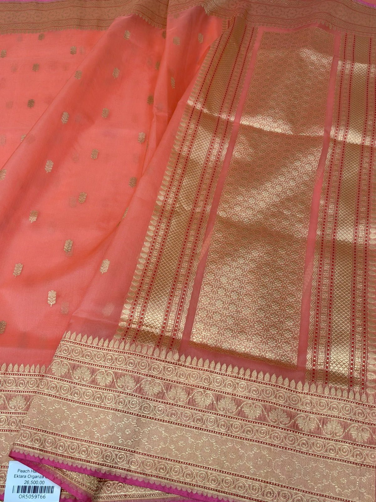 Peach Handwoven Pure Banarasi Organza Silk Saree