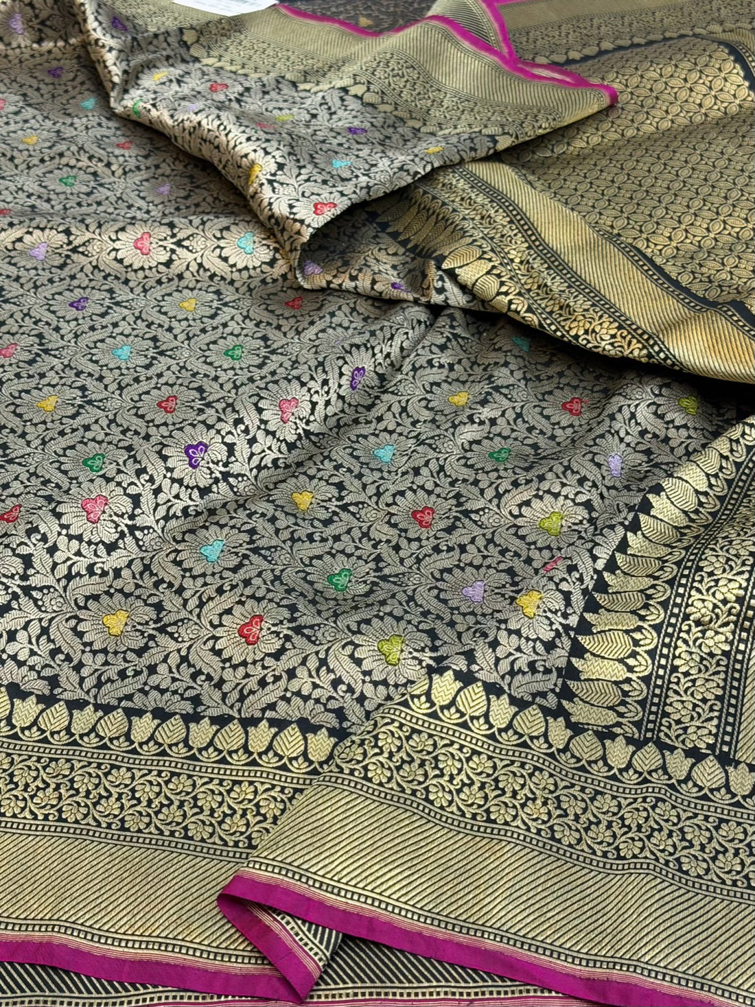 Black Handwoven Pure Banarasi Katan Silk Brocade Saree