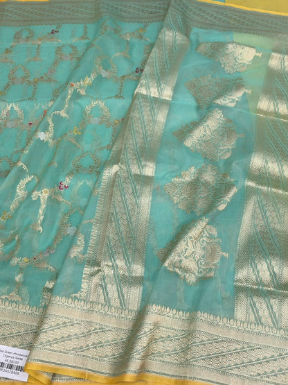 Sea Green Handwoven Pure Banarasi Organza Silk Saree