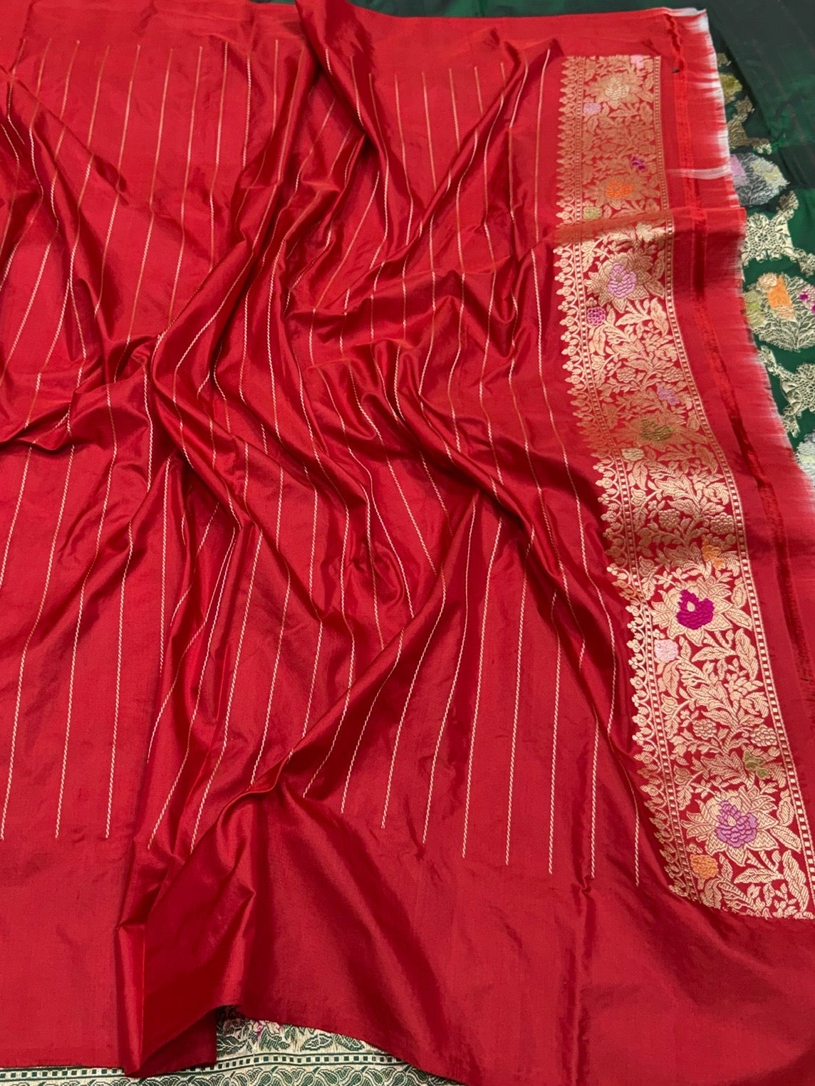 Bottle Green Handwoven Pure Banarasi Silk Saree