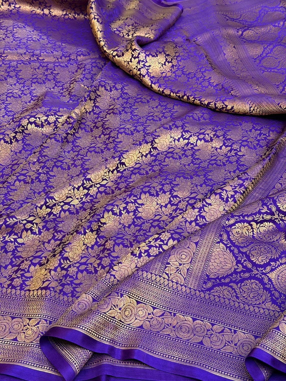 Purple Banarasi Pure Mashru Brocade Saree