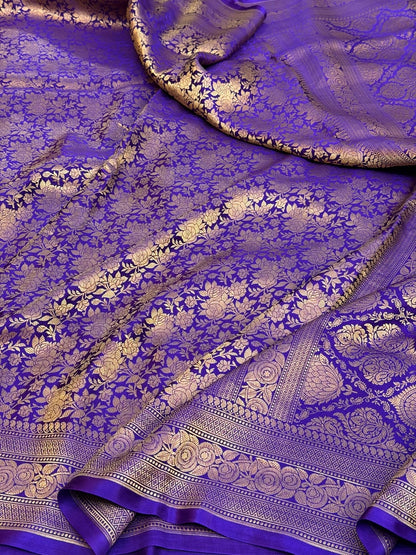 Purple Banarasi Pure Mashru Brocade Saree