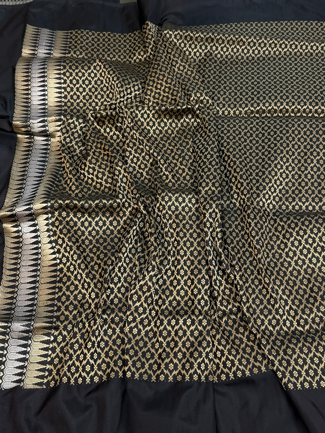 Black Handwoven Pure Banarasi Rangkaat Tissue Silk Saree