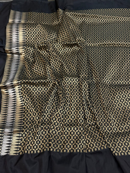 Black Handwoven Pure Banarasi Rangkaat Tissue Silk Saree