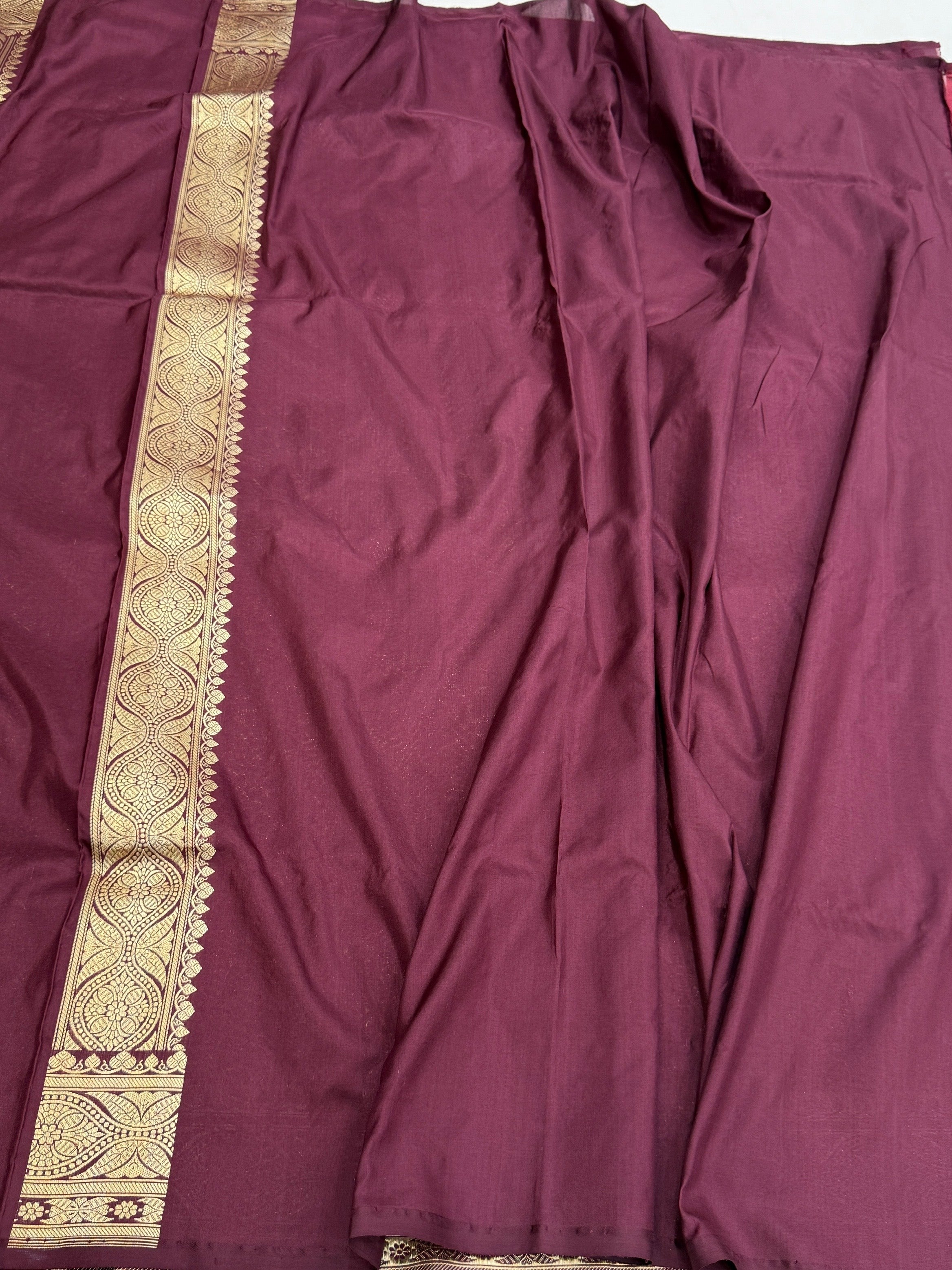 Wine Pure Banarasi Silk Brocade Saree in Katan Mulberry Silk – Timeless Banaras Elegance