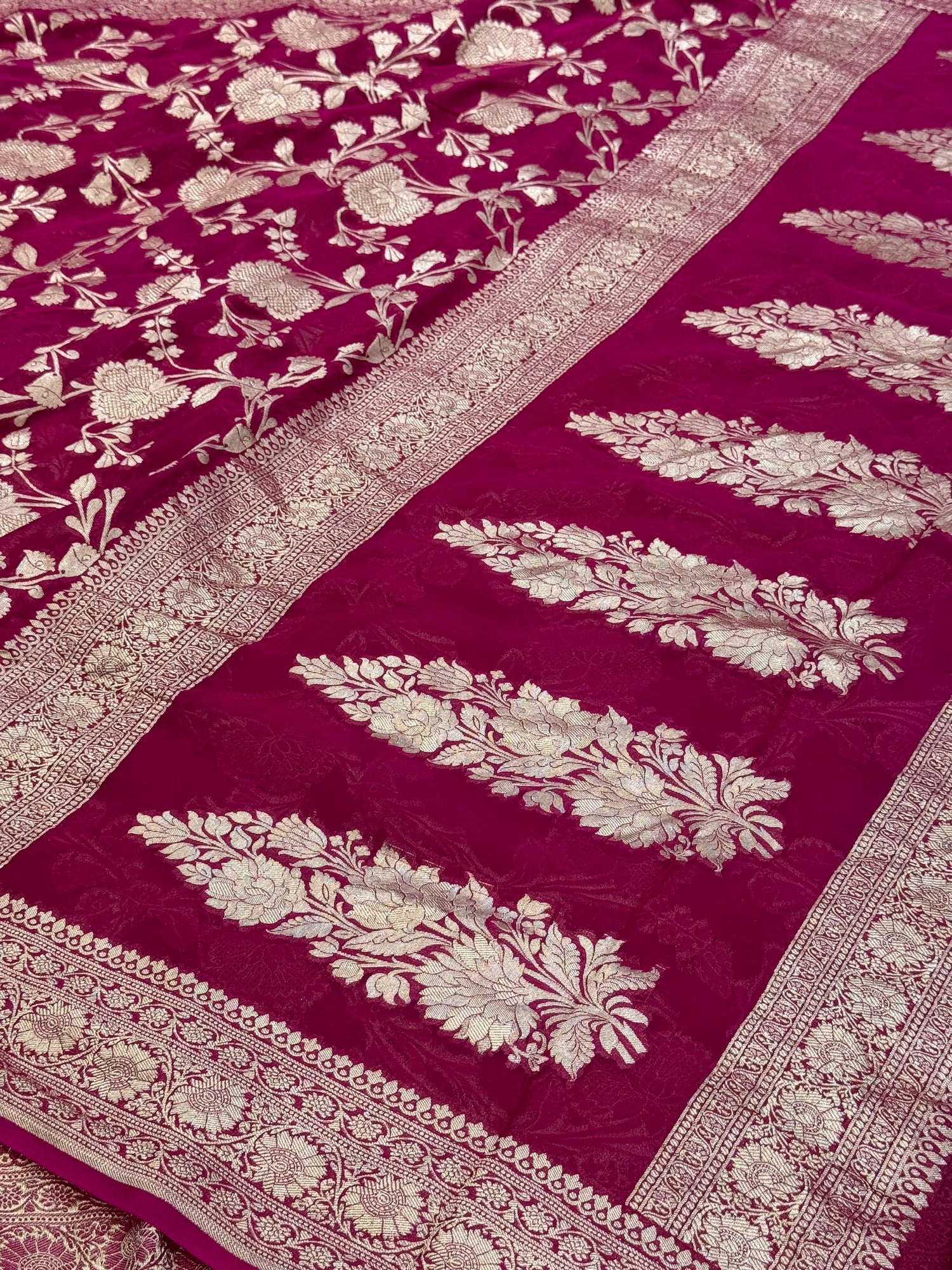 Rani Pink Banarasi Chiffon Georgette Saree
